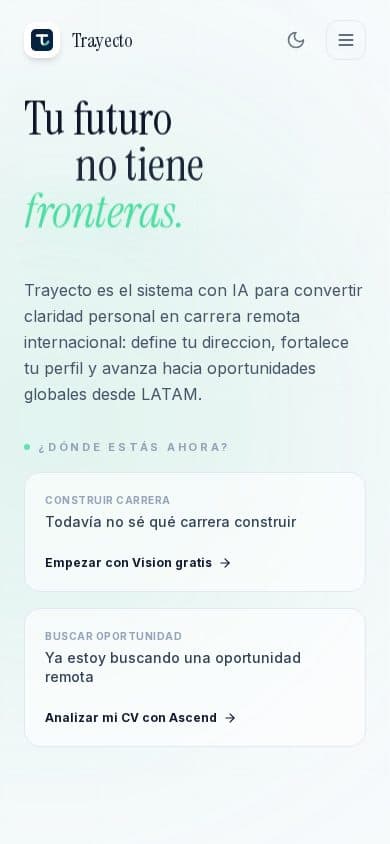 Trayecto home page on a phone